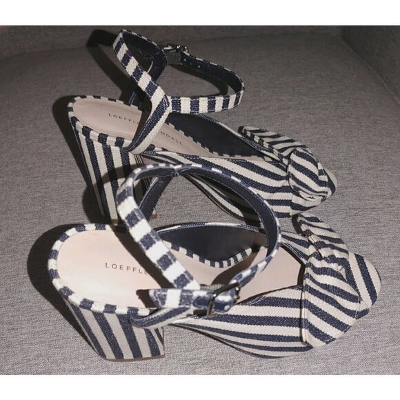 Loeffler Randall Leigh Striped Canvas Block Heel Sandal Navy and White Size 7B - Picture 7 of 9